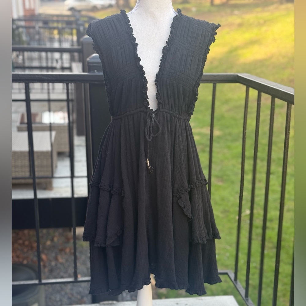 Free People Antoinette Mini Endless Summer Sleeveless Ruffle Dress Tiered Size L